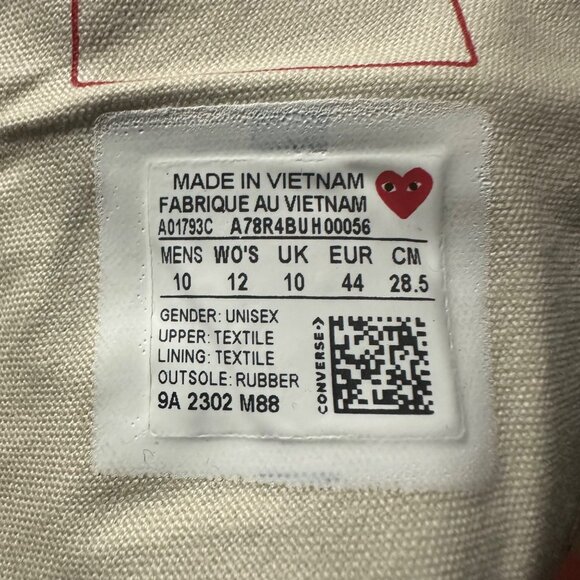 ❤️❤️Converse Chuck 70 Hi Comme Des Garçons Play Sz 12 Womens Shoes Black A01793C - Picture 12 of 12